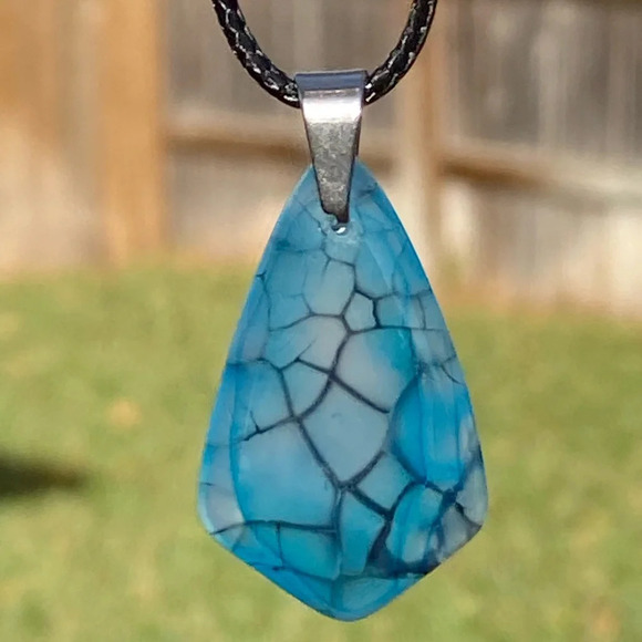 Handmade Dragons Vein Agate Blue Black Slider Necklace - Picture 1 of 4